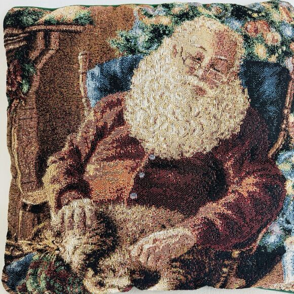 Tapestry Woven Throw Pillow Santa Cat Dona Gelsinger A Long Winters Nap Vintage - Picture 2 of 7